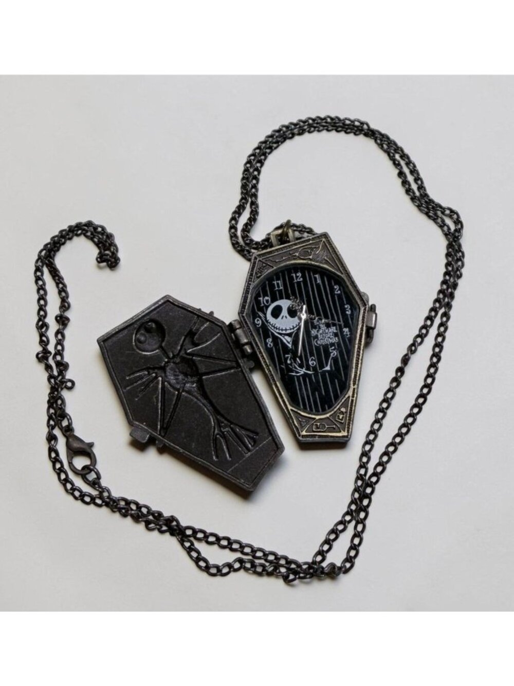 The Nightmare Before Christmas Pocket Watch Necklace Jack Skellington In Coffin